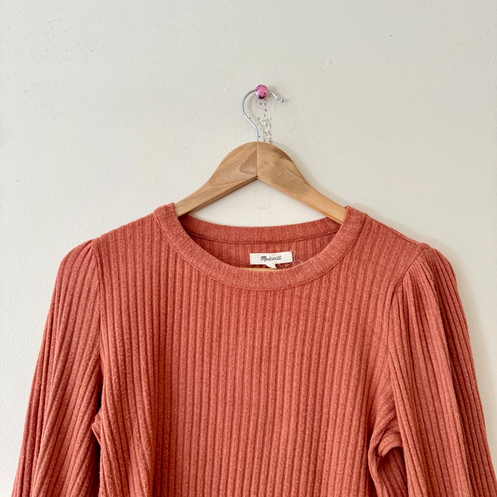 Madewell Ribbed Balloon Sleeve Blouse Burnt Orange Red Terra Cotta Small - Picture 4 of 7